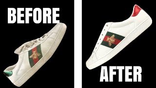 How to Clean Gucci Ace White Leather Sneakers  HACKS for Cleaning Leather Sneakers [upl. by Ekralc]