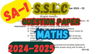 SA1 Question Paper  Maths  SSLC 202425  Class 10th SA1 Maths Question Paper  Mathematics [upl. by Gyimah]