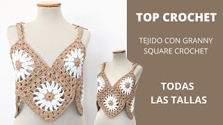 Como tejer Top a ganchillo con granny square crochet paso a paso super fácil [upl. by Riedel]