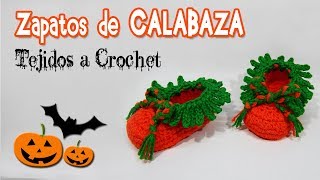 Zapatitos TEJIDOS a CROCHET de Calabaza  Especial Halloween PASO A PASO [upl. by Kyriako]