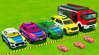 TRANSPORTING PIXAR CARS amp FRUITS WITH COLORED amp JOHN DEERE vs CLAAS vs TRACTORS  BeamNGdrive 962 [upl. by Nagaet162]