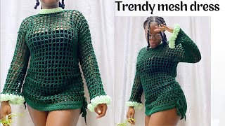 Easy Mesh Dress Tutorials how to crochet trendy mesh mini dress [upl. by Chrysler416]