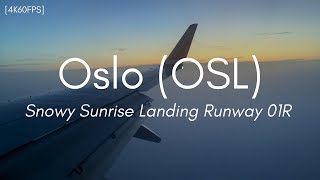 Snowy Sunrise Landing Oslo Gardermoen Airport with Low Cloud layer  Norwegian 737800  4K60FPS [upl. by Kanal151]