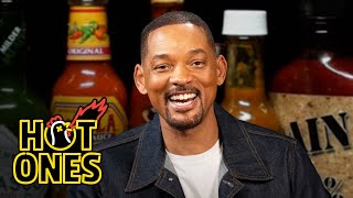 Will Smith Cant See While Eating Spicy Wings  Hot Ones [upl. by Haissem]