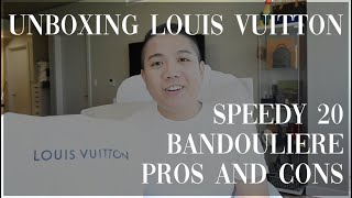 UNBOXING LOUIS VUITTON SPEEDY BANDOULIERE 20  WHAT YOU SHOULD KNOW BEFORE BUYING  PROS amp CONS [upl. by Anaib]