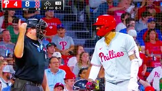 Nick Castellanos to the umpire after getting a pitch clock violation  Phillies vs Red Sox [upl. by Alegnave187]