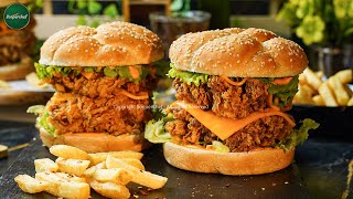 KFC Style Mighty Zinger Burger Recipe by SooperChef [upl. by Babette]