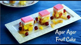 Rose Milk Fruit Cake  How to make agar agar jelly cake [upl. by Paulson76]