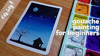 Easy Gouache Night Sky Painting for Beginners  Himi Miya Gouache  Stepbystep Tutorial [upl. by Peppi]