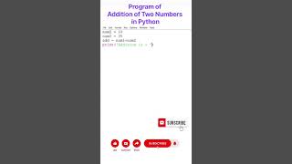 program of add two numbers in python  shorts ytshorts youtubeshorts youtube trending python [upl. by Ling]