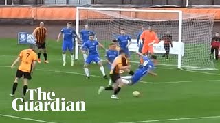 Cowdenbeath striker concedes penalty with headfirst tackle [upl. by Halilahk331]