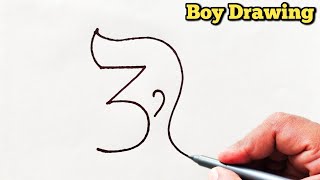 How to draw boy turn 3 number into boy  Easy Boy drawing [upl. by Zaslow]