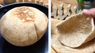 Pain Pita blé entier à la poêle 💯 santé Sans sucre Sans huile👌 Healthy whole wheat pita bread [upl. by Anauqal740]