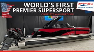 WORLDS FIRST Twin Engine SuperSport Tritoon  2023 Premier 270 SuperSport Walkthrough [upl. by Ecyak]