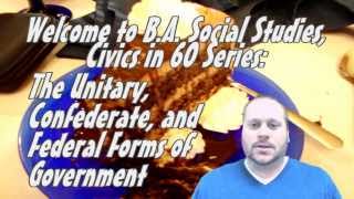 The Unitary Confederate and Federal Forms of GovernmentBA Social Studies Civics in 60 [upl. by Drusilla]