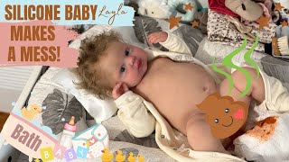 Silicone Baby Doll Feeding 🍼 Changing and Bath 🛁  siliconebaby reborn thedollsarentreal [upl. by Ymmat]