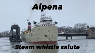 Alpena  Close up Steam Whistle Salute [upl. by Ahtanaram597]