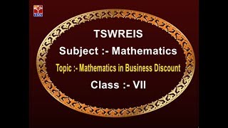 TSWREIS  Maths  Mathematics in Business Discount  Live With Akhila [upl. by Linkoski]