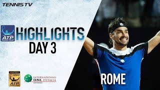 Tuesday Rome Highlights Fognini Shocks Murray Djokovic Advances [upl. by Ytsihc]