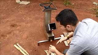 Fogão a lenha portátil  ROCKET STOVE  1º Teste [upl. by Humph908]