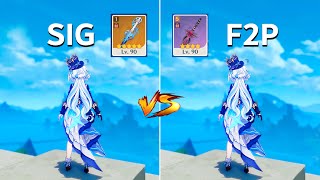 Furina Weapon Comparison Splendor Of Tranquil Waters vs Festering Desire DMG COMPARISON [upl. by Clerk]