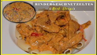 Rindergeschnetzeltes Rezept  Beef Strips Recipe with english translation  Super Marie [upl. by Averir]