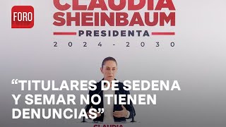 Claudia Sheinbaum asegura que titulares de Sedena y Semar no tienen denuncias en CNDH  A las Tres [upl. by Rimma]