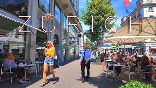 ZURICH SWITZERLAND ⚜️ 4K Summer walk along amp next Bahnhofstrasse switzerland zurich [upl. by Ahseiuqal]