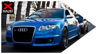 AUDI RS4 exhaust Sound with Custom Exhaust Fly by amp Walkaround [upl. by Yatnwahs]