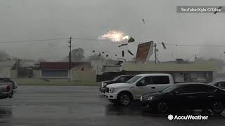 Insane video of tornado ripping buildings and power lines apart [upl. by Giacinta593]