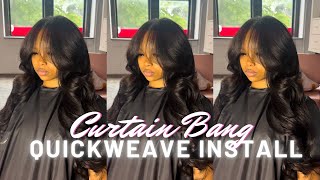 HOW TO CURTAIN BANG QUICKWEAVE TUTORIAL  LAYERING and CURLING [upl. by Norad]