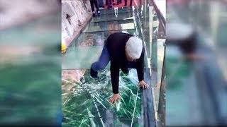 Tourist terrified by new glass walkway that cracks under weight [upl. by Jaquiss]