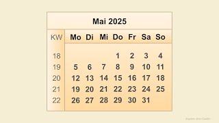 Kalender Mai 2025 [upl. by Ahsiekim]