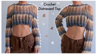 Crochet Distressed Cold Shoulder Top Tutorial  Chenda DIY [upl. by Narej]