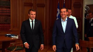 Macron reçu par le Premier ministre grec Alexis Tsipras [upl. by Loralyn142]