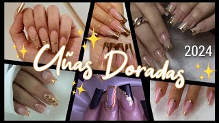 UÑAS DORADAS ✨para todo el años 2024 uñasdecoradas uñasdemoda acrylicnails uñasentendencia [upl. by Imit873]