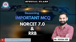 NORCET 70 amp RRB Special Reasoning Class By Mr Hooda Sir [upl. by Dirk]