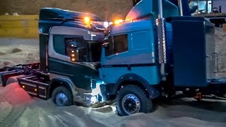 RC truck Scania got stuck Rescue ACTION with wheel loader [upl. by Nohsar]