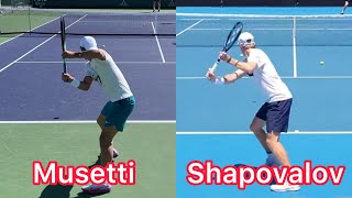 One Handed Backhand Comparison  Lorenzo Musetti vs Denis Shapovalov Tennis Technique [upl. by Busey863]