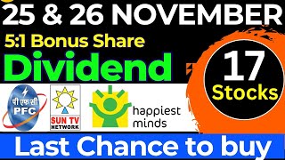 PFC Dividend • Sun tv network • 25 amp 26 November को Top 17 stocks news Bonus share latest news [upl. by Annaid528]