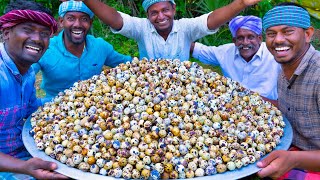 5000 TINY EGGS  5k Quail Eggs Cooking in Village  Spicy Recipe With Traditional Hand Ground Masala [upl. by Rieth]