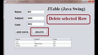 JTable in JAVA Swing  Delete Selected Row From JTable [upl. by Gerhan]