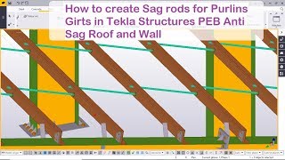 how to create Sag rods for Purlins Girts in Tekla Structures PEB Anti Sag Roof and Wall [upl. by Gilliette]