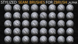 40 STYLIZED SEAM BRUSHED FOR ZBRUSH Vol 01VIDEO DEMO [upl. by Hsekin]