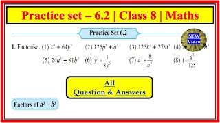 Practice set 62 class 8  Maths  Factorisation of Algebraic Expressions std 8  Maharashtra Board [upl. by Gnagflow]