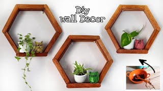 DIY Honeycomb Shelves  Hexagon shelves  DIY wall shelf using popsicle stick  wall decor [upl. by Eicarg]