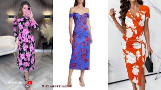 BEAUTIFUL AND COLORFUL FLORAL PRINTED MIDI DRESS  PLUS WOMEN MIDI FLORAL DRESS floraldesign [upl. by Parish]