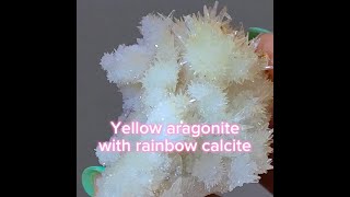 Yellow aragonite cluster with rainbow calcite  AR35 [upl. by Acillegna338]