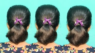 How To Make Khopa With Bun  Very Easy And Simply Beautiful Bun Hairstyle For Short Hair  Low Bun [upl. by Allbee]