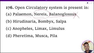 Open Circulatory system is present in 1 Palaemon Nereis Balanoglossus 2 Hirudinaria Bombyx [upl. by Gorman340]